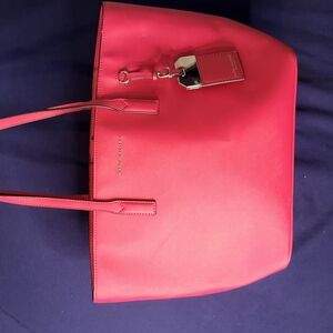 Spacious Pink Structured Tote with Metal Accents